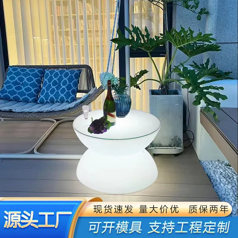 Round LED Coffee Table with Remote Control Color Changing Light Rechargeable Bar Side Table for Cafe Living Room