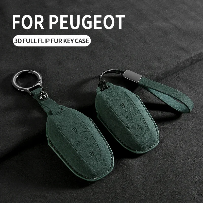 

For Peugeot 308 408 508 2008 3008 4008 5008 for Citroen C4 C6 C3-XR Suede Car Key Case Cover Protector Keychain Accessories