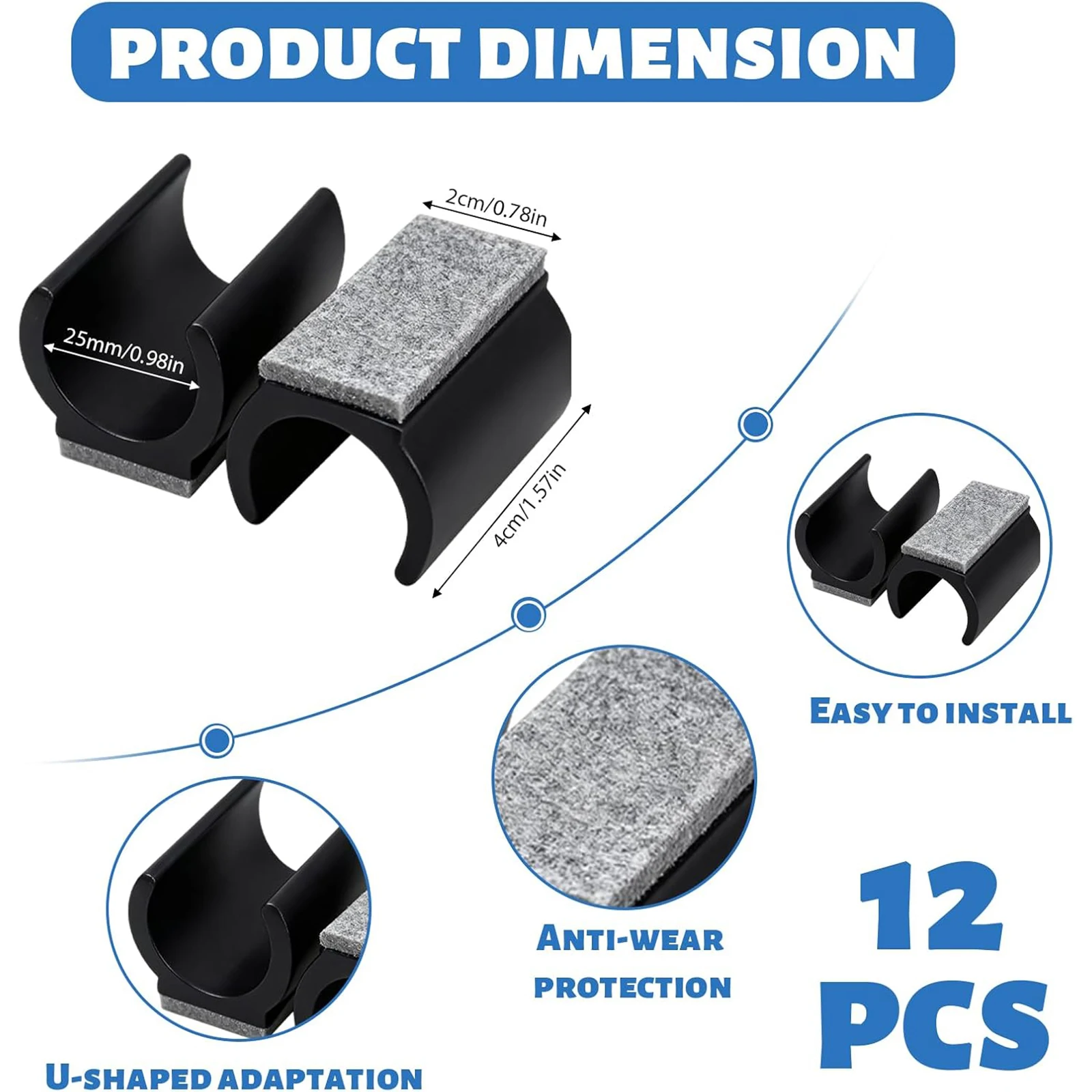 

Войлочные накладки на ножки стульев U-образной формы, 12 шт., шумопоглощающие, для защиты пола, для круглых трубчатых ножек стульев диаметром 25 мм
