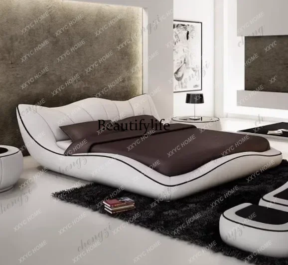 A Soft Black Design Double Bed Luxury Simple Beige Modern Small Double Beds White Japanese Cama Box Casal Bedroom Furniture