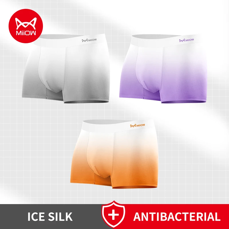 Miiow 3 stücke Eis Seide Männer Unterwäsche leichte nahtlose Männer Farbverlauf Boxer Shorts 5a anti bakterielle Herren Höschen Unterhose
