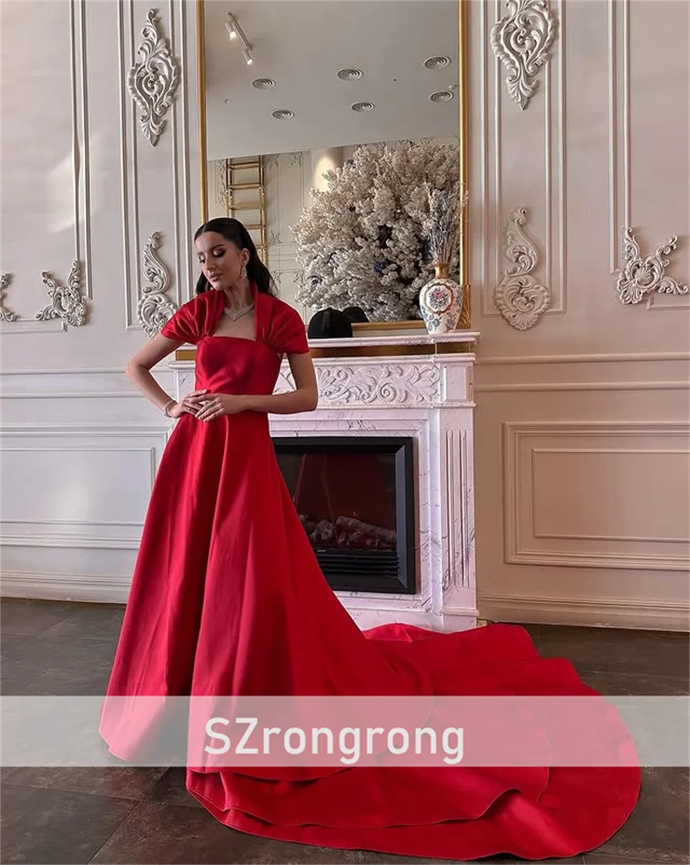 Vestido de noche Formal sin mangas plisado de satén con cuello barco clásico para mujer vestido de fiesta de graduación sin espalda con corte