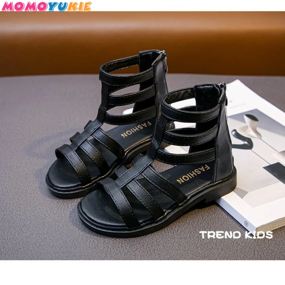 Girls Sandals 2022 Summer Kids Gladiator Sandals Boots  Roma Shoes Narrow Band Princess Shoes For Child Baby Black white