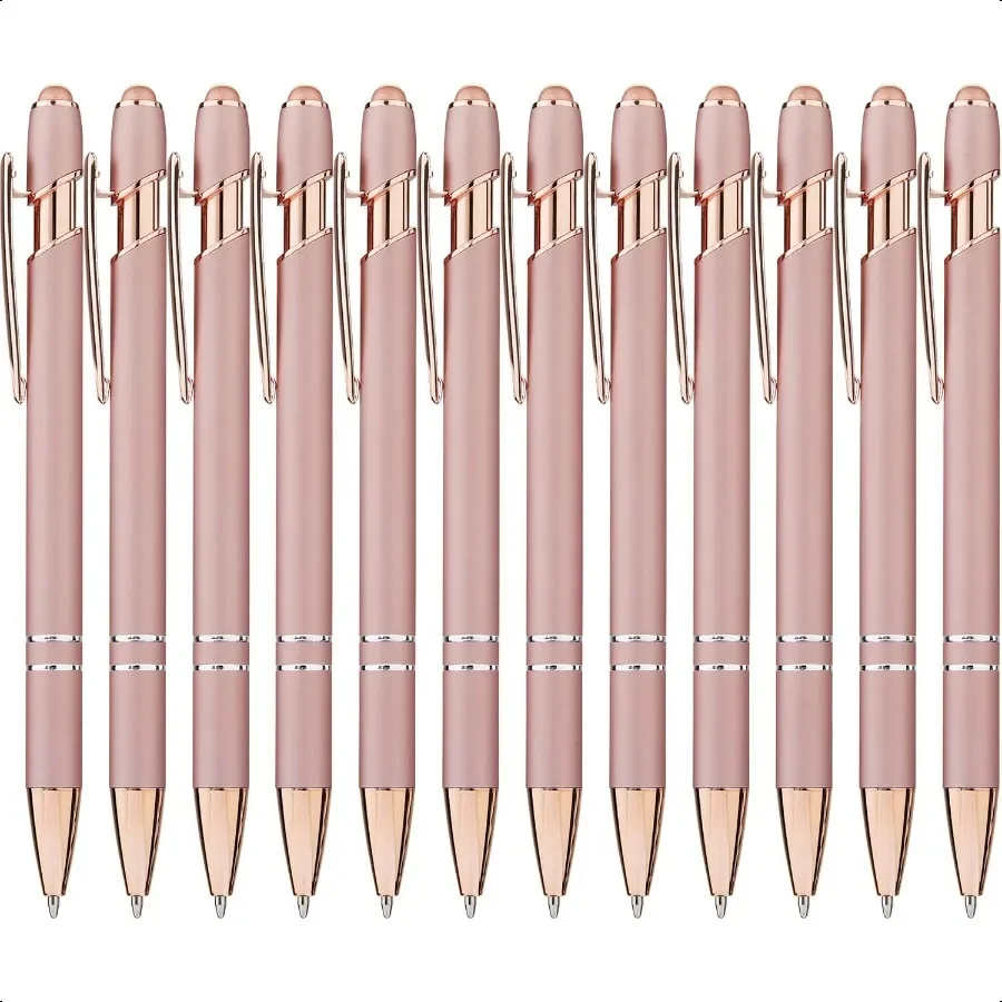 

12 Pack Rose Gold Ballpoint Pen with Stylus Tip 1.0 mm Black Ink Smooth Writing Pens Metal Stylus Pens for Touch Screens