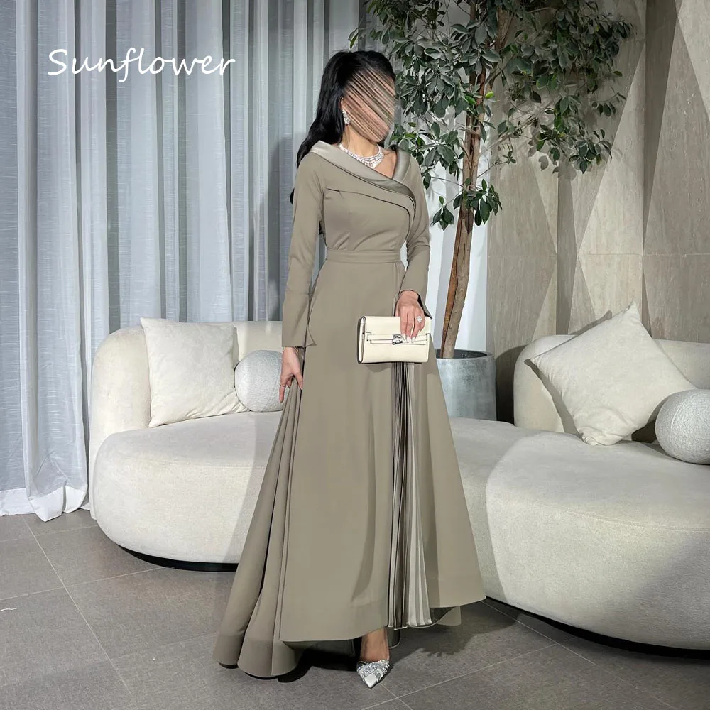 Sunflower Simple V-Neck Pleat A-LINE Formal Evening Dress Saudi Arabia 2024 Slim Crepe Ankle-Length Prom Dress