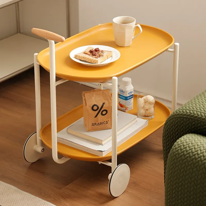 Nordic Cream Mobile Side Table with Wheels Removable Corner Rack for Living Room Coffee Station Modern Home Furniture