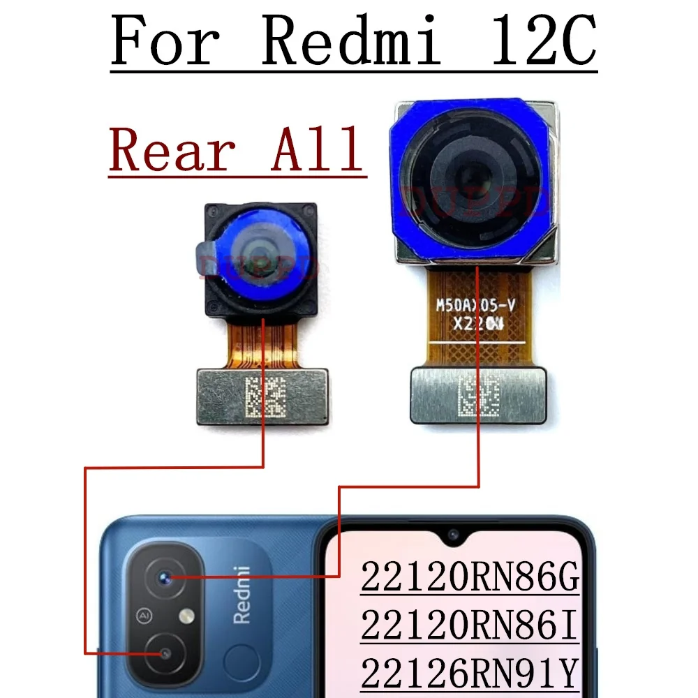 Front Rear Camera For Xiaomi Redmi 12C 22120RN86G, 22120RN86I, 22126RN Frontal Selfie Back Backside Camera Module Spare