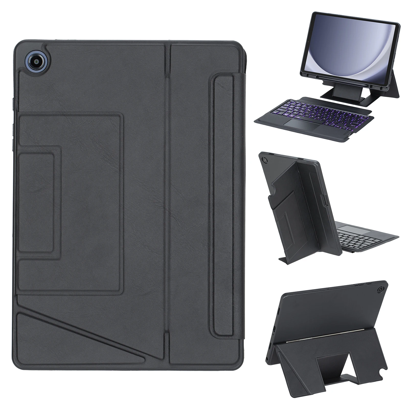 

HY-A09B For Samsung Galaxy Tab A9+ X210 Leather Case Detachable Backlit Bluetooth-Compatible Keyboard with Floating Stand - Blac