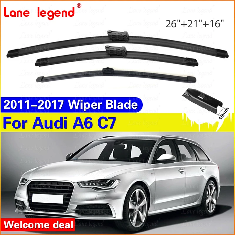 

For Audi A6 C7 2011 - 2017 Wiper LHD Front & Rear Wiper Blades Windshield Windscreen Window Rain Brushes 26"+21"+16"