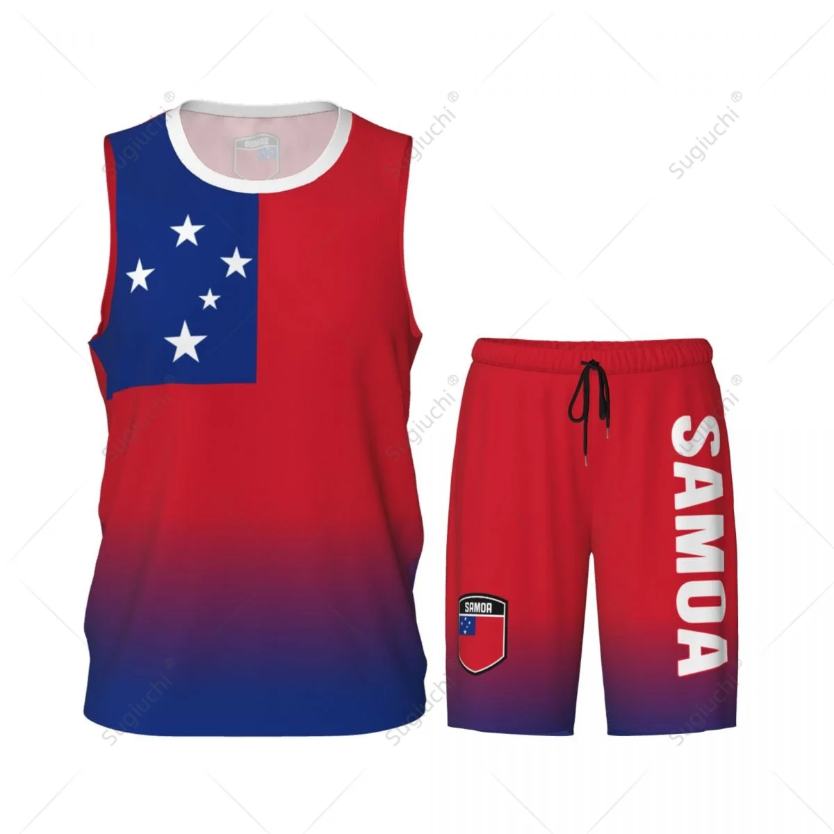 Men Samoa Flag Basketball Jersey Set Mesh Shirt & Pants Sleeveless Exclusive Team-up Custom Name Nunber Unisex