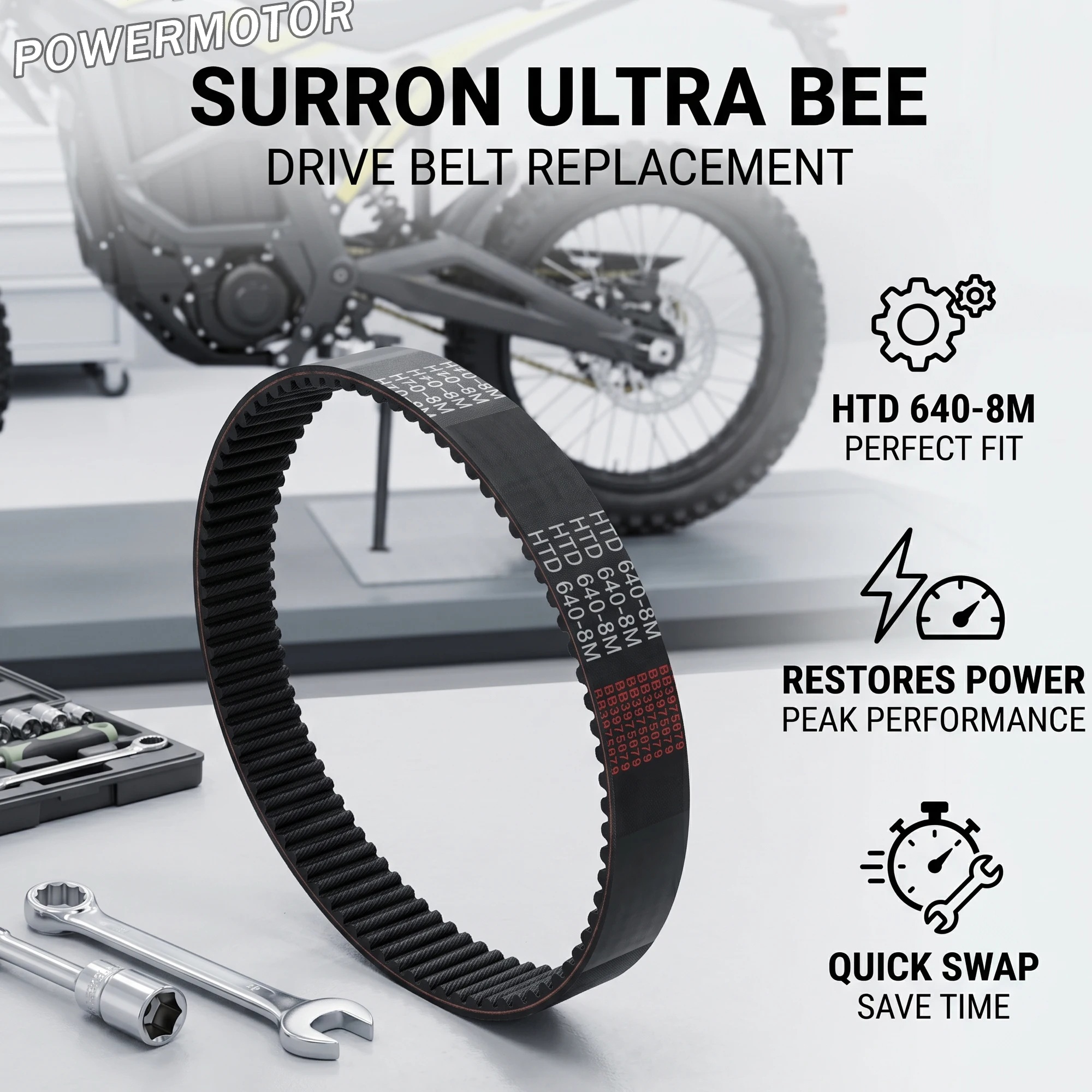 

HTD 640-8M Drive Belt For Surron Ultra Bee Electric Dirt Bike Off-Road Racing E-Bike for Sur Ron Transmission Belt Replacement