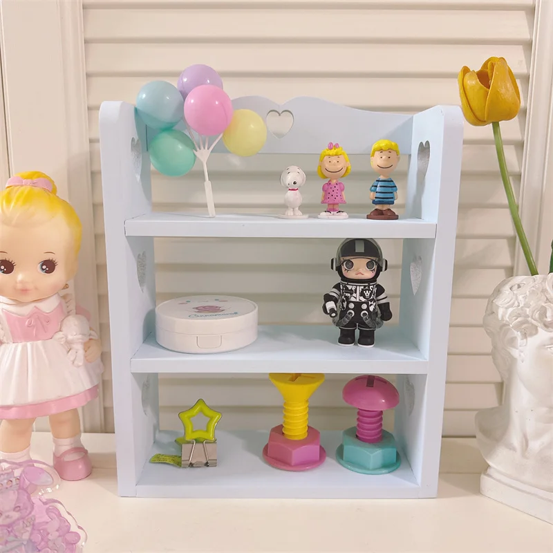 Cute Heart Desktop Organizer Multi-Purpose Storage Shelf for Anime Figures Vintage Makeup Display Case with Space-Saving Design
