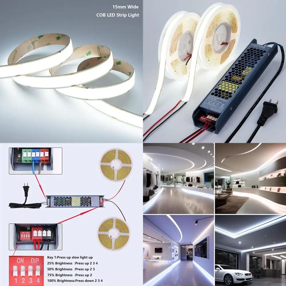 

24V 15mm Wide COB LED Strip, 32.8ft (2 Rolls 16.4ft Each), 6000K Cool White, 25W/M, 2750LM/M, CRI 92 for Living Room & Commercia