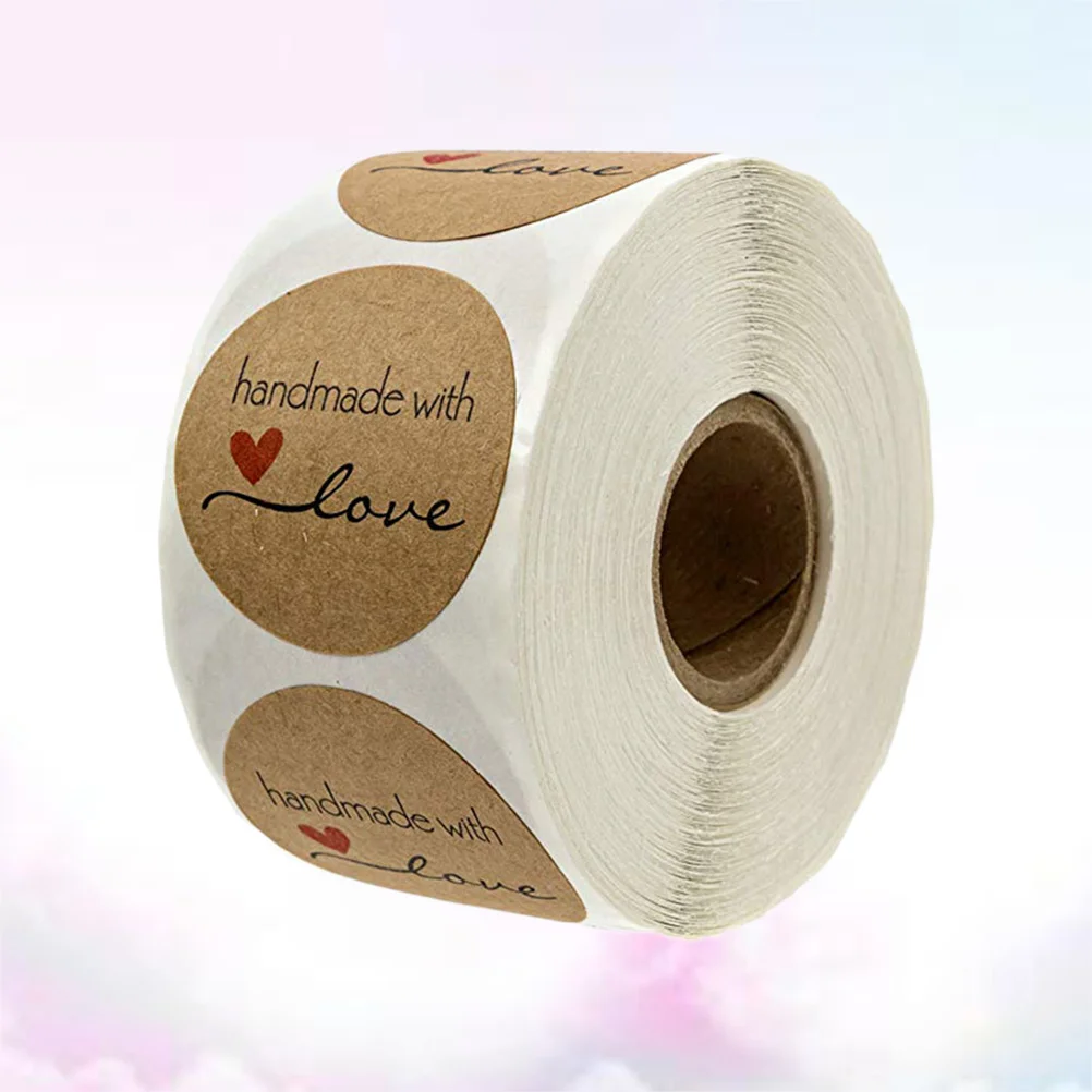 

1pcs Kraft Paper Stickers Roll Self-Adhesive Label For Candy Bag Packaging Handmade With Love Decor Sealing Labels Craft