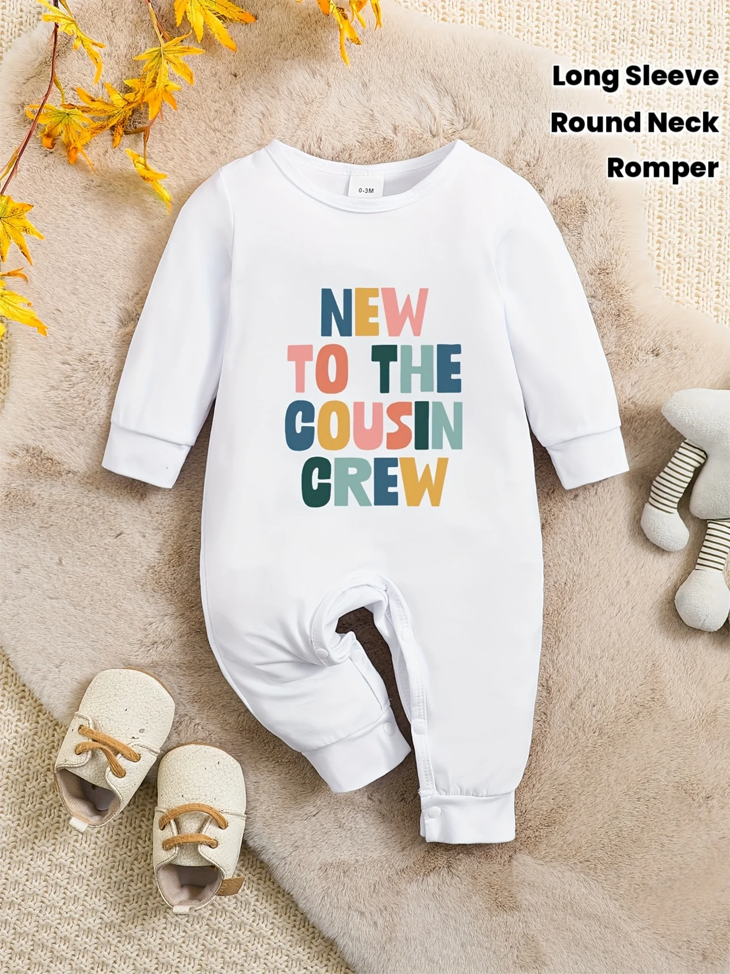 Baby Onesie - Soft Round Neck Long Sleeve Romper with Colorful Font Print & Welcoming 
