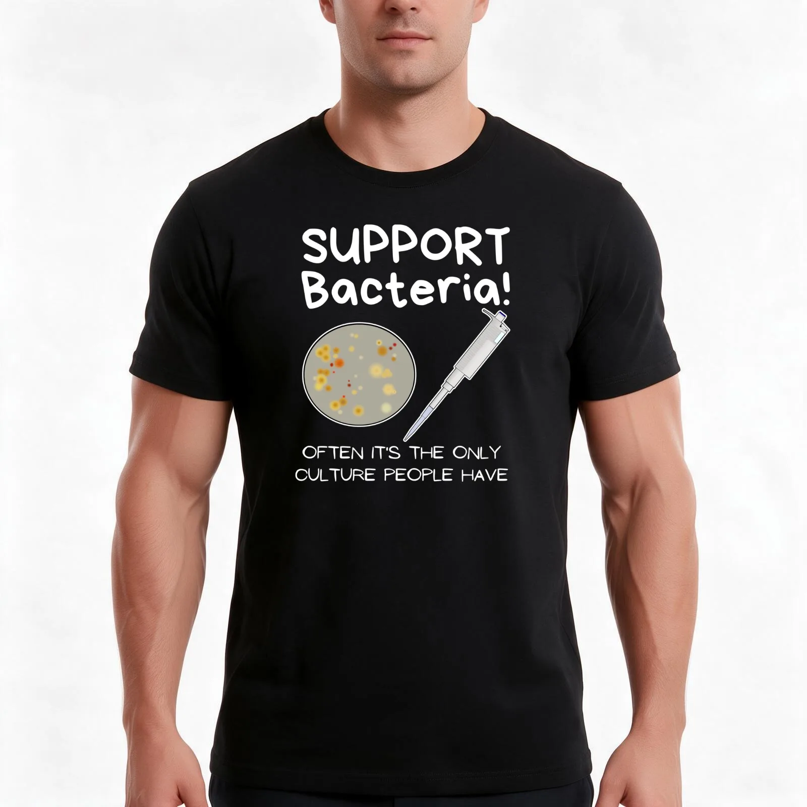 Support bacteria! - Science nerd biologists T-Shirt, Summer Casual Cotton Tee, Oversized Streetwear Tops, Vintage Graphic Print