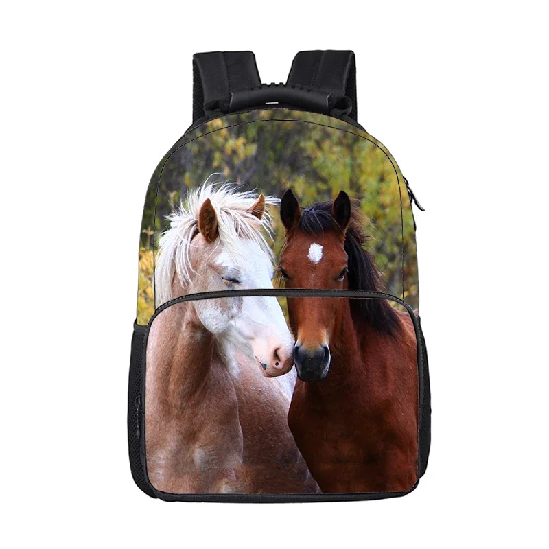 Steed Horse Print Backpack Boys Girls School Bag Large-Capacity Compartment Computer Bag Student Bags Storage Bag