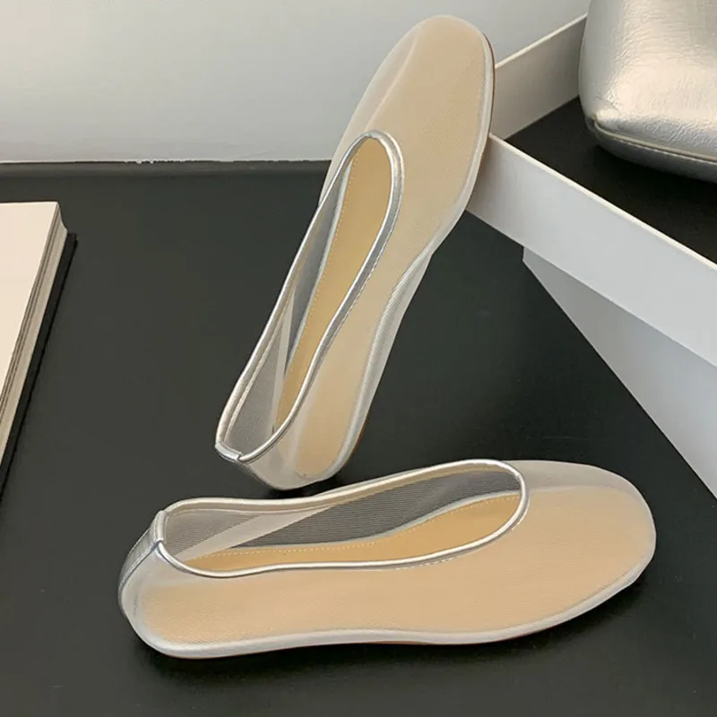 

Модные женские балетки на плоской подошве, танцевальная обувь, роскошные женские шлепанцы, сетчатая дышащая женская обувь без шнуровки на плоской подошве