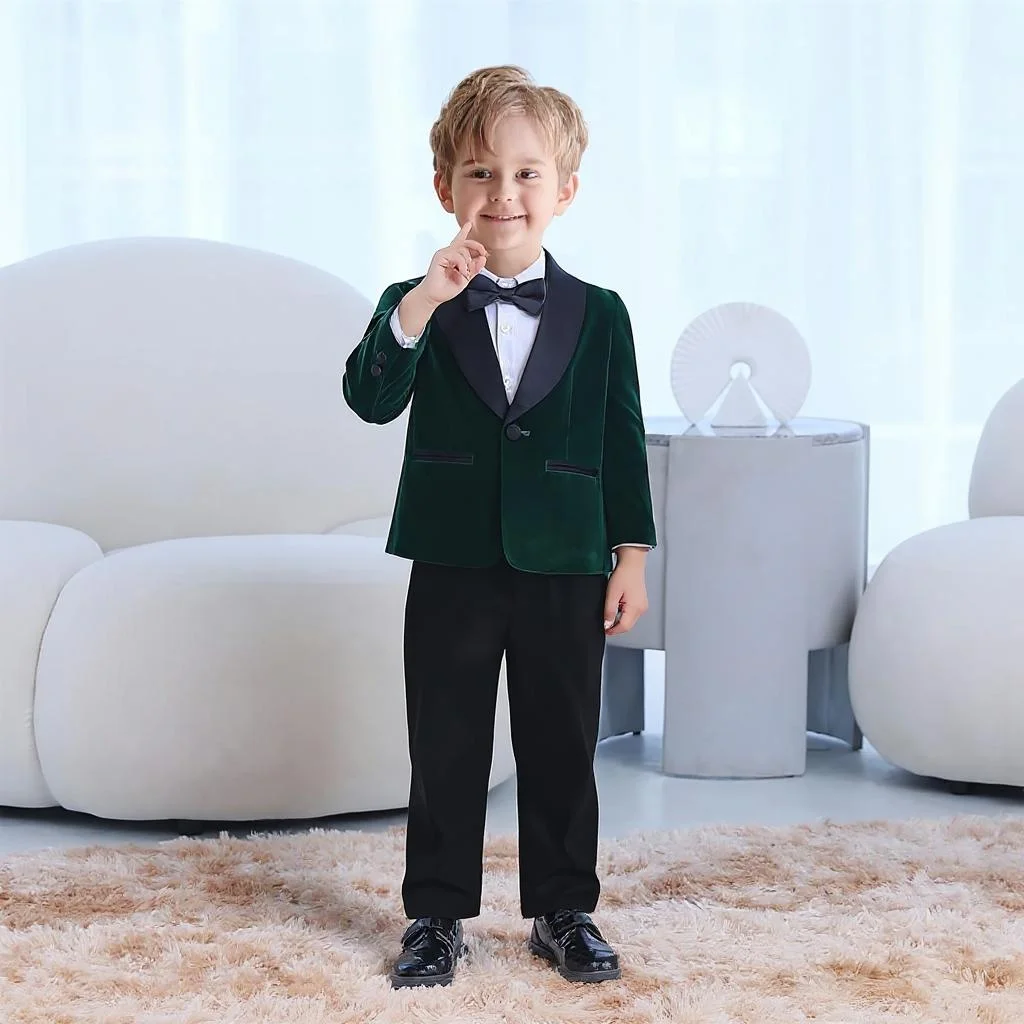 

Velvet Boys Suit 2 Pieces Kids Party Wedding Tuxedo Custom made Blazer with Pants Set Formal Slim Fit Suit for Birthday Party