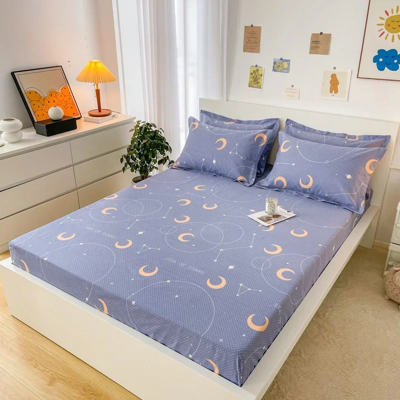 Kids Galaxy Fitted Sheet Cotton Chic Starry Sky Bed Sheet Set Ultra Soft Twinkle Stars Moon Purple Bed Cover with 2 Pillow Cases