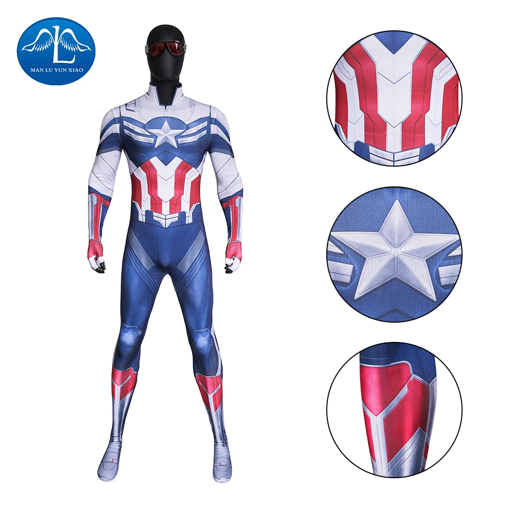 

Captain America 4 Cosplay Jumpsuit glasses Falcon Sam Wilson Cosplay Costume Zentai Suit Superhero Captain Outfit Party Bodysuit