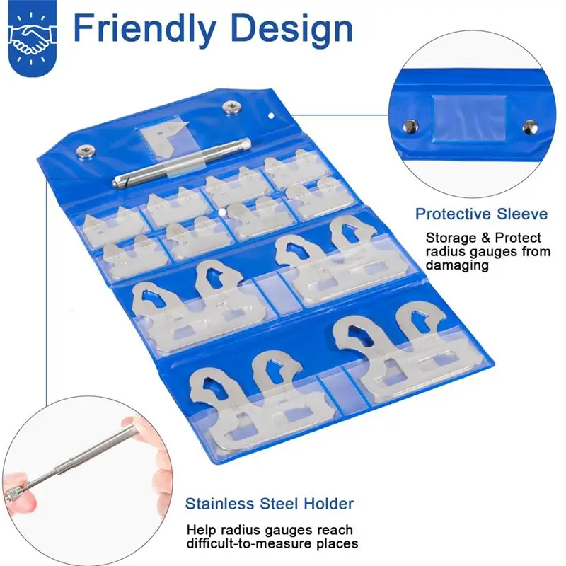 A76I-25-Piece Radius Gauge Set 1/64Inch-1/2Inch Gauges With Holder, Radius Measuring Tool