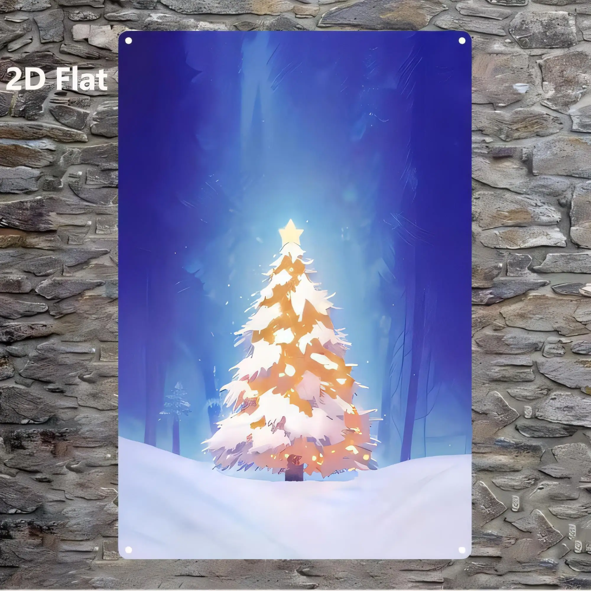 Tin Sign Christmas Tree Starry Night Snow Winter  Metal Wall Decor Plaque Vintage Style for Home Bar Cafe Garage Office Party Gi
