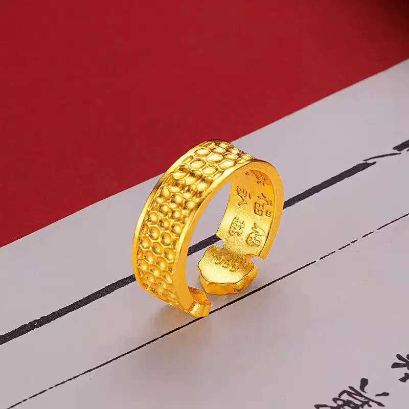 18K gold vertical open ring for men and women Ruyi Baifu AU750 gold ring