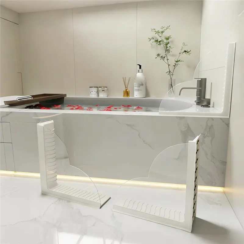 [NEW!A93G】 No Wall Damage Bathtub Splash Guard 2Pcs With Suction Cup,Fits Uneven Angled Corners For Shower Tub& Sink