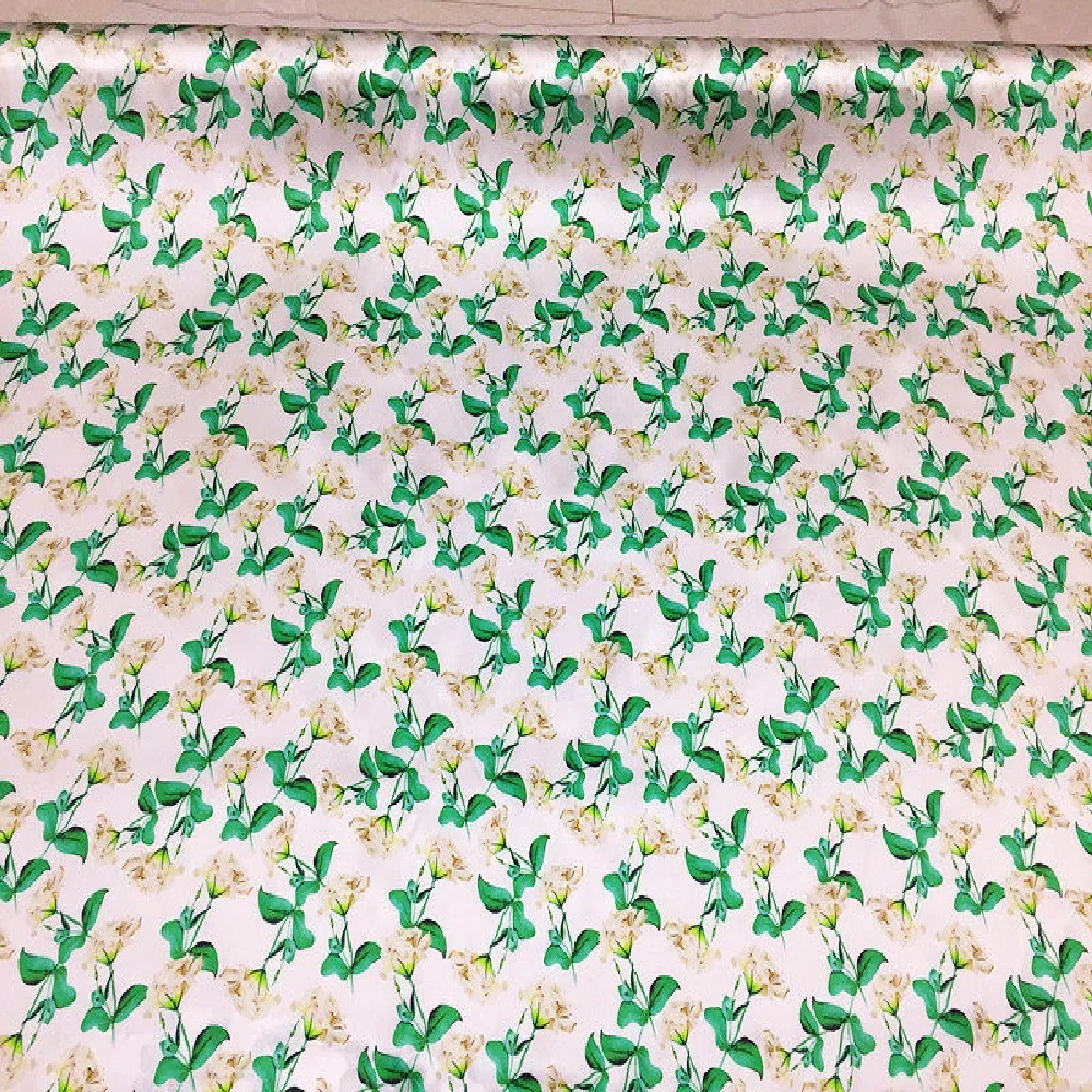 Fashion Popular Wonderful Digital Printing 100% Silk Satin Fabric Charmeuse Printing Green Leaves Flowers for Men Women Cloth