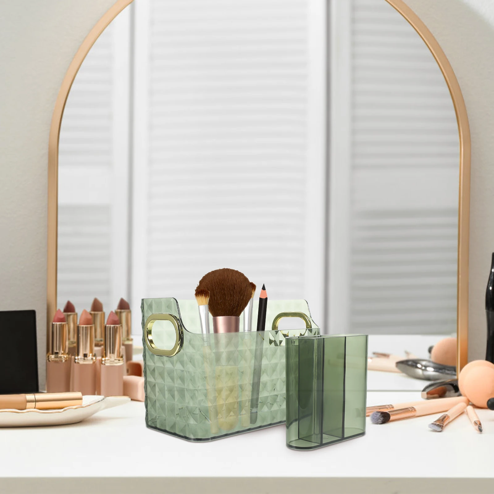 

Practical Storage Box Makeup Brush Holder ganizer Plastic Container Dresser Pen Pencil Eyebrow PE Material Flat Bottom