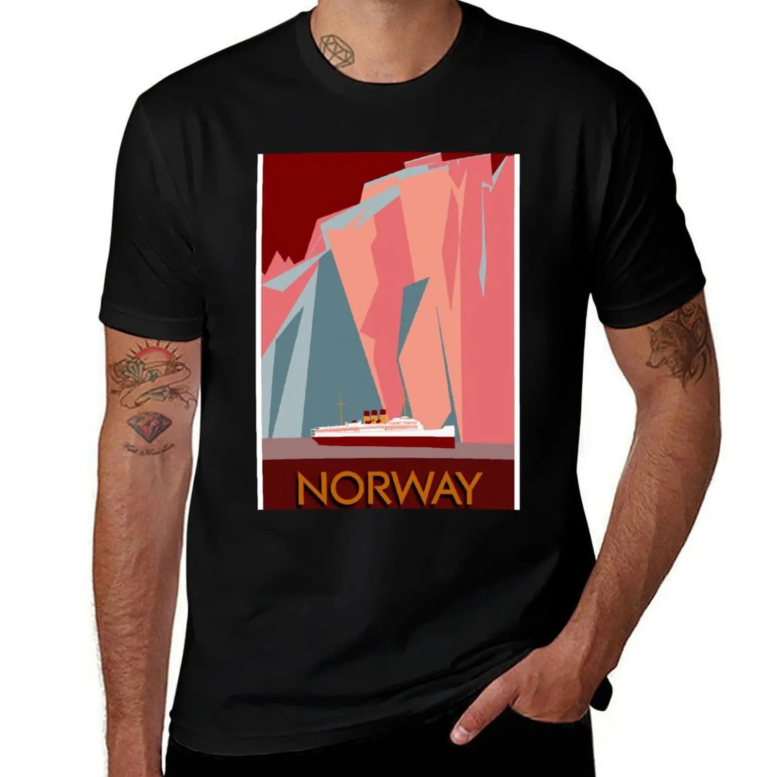 

Norway fjords retro vintage style cruise travel T-Shirt man t shirt graphic anime tshirt T-Shirt