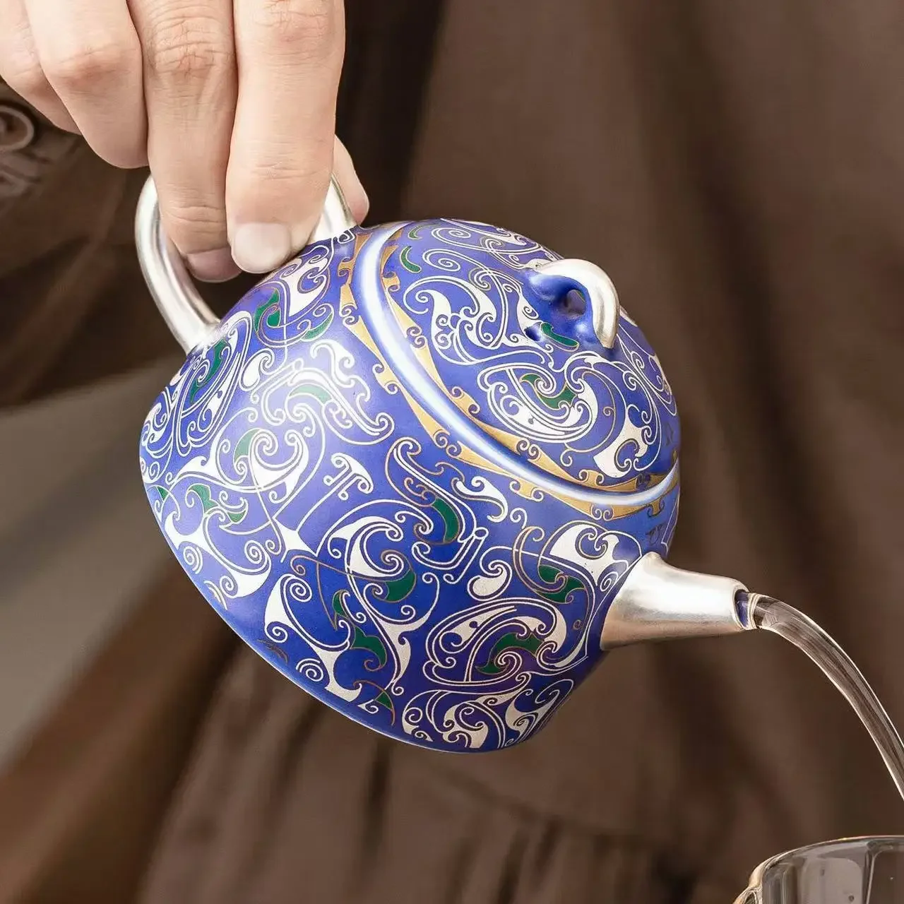 100ML Handmade 999 Silver Xianglong Small Teapot Chinese Tea-making Special Blue Silverware Household High-end Teapot Collection