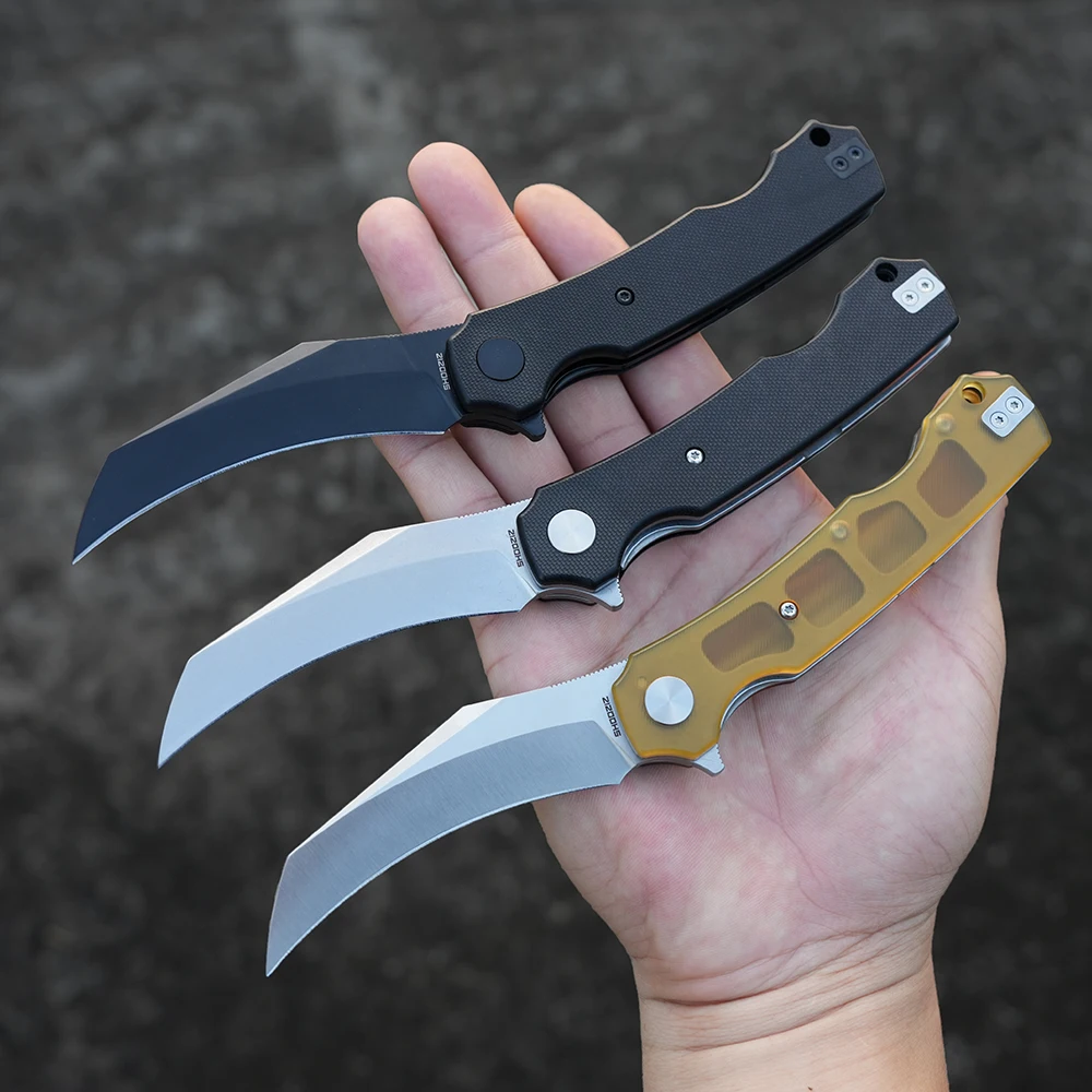 Shooziz-HAN308، سكين بيكال قابل للطي منقار الصقر للرجال EDC، شفرة زعنفة فولاذية 3.15 بوصة 14C28N، مقبض Ultem/G10 مع مشبك جيب