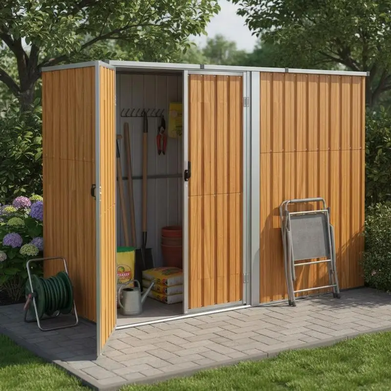 Casetta per Attrezzi da Giardino per Attrezzature Esterne – Struttura in Acciaio Zincato con Tetto Inclinato, Maniglia Ergonomica e Telaio Metallico a