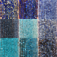 Blue Tiny Stone Beads 2mm 3mm 4mm Faceted Sapphire Lapis Lazuli Chalcedony Round Loose Spacer Beads Diy Bracelet Jewelry Making