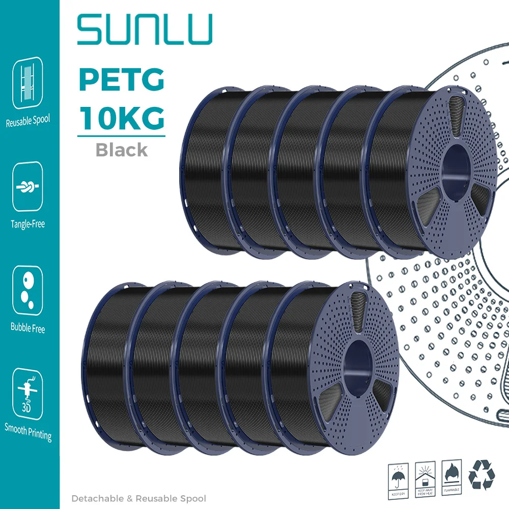 SUNLU 1/2/3/4/5/10KG PETG 3D-filament 1,75 mm netjes wond Hoge taaiheid 3D-printspoelfilament voor FDM 3D-printermaterialen
