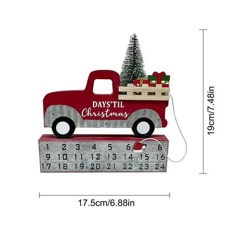 Creative Wooden Car Christmas Advent Calendar Countdown With 24 Days Adjustable Magnetic Hat Home Table Ornaments Party Decor