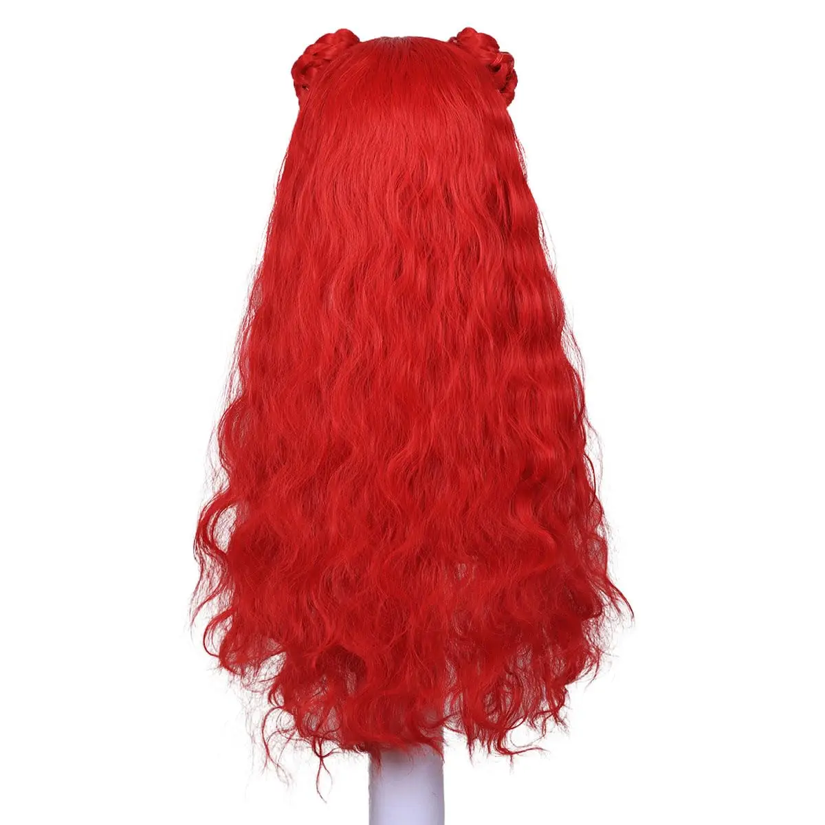 Descendants 4 Girls Red Wig Long Curly Red Cosplay Wig with 2 Buns for Halloween Costume