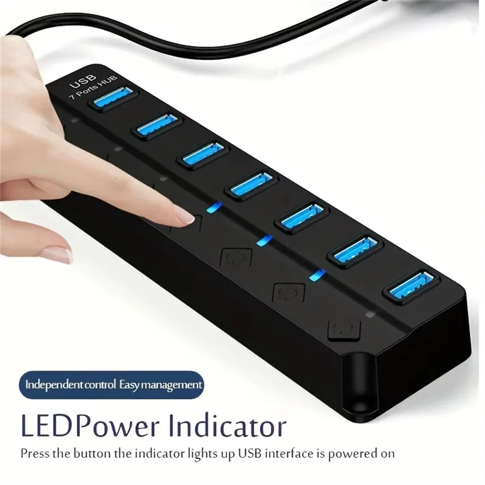 4/7 Port USB 3.0 Hub with LED Indicator Independent Switch Control for PC Laptop Flash Drive Hard Disk Printer Camera Keyboard