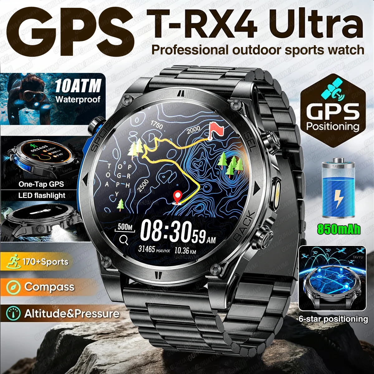 Nuevo Reloj Inteligente T-RX4 Ultra GPS 2026 para Hombre, Posicionamiento GPS de 6 Estrellas, Resistente al Agua 10ATM, Batería de 850mAh, Brújula, Más de 170 Deportes