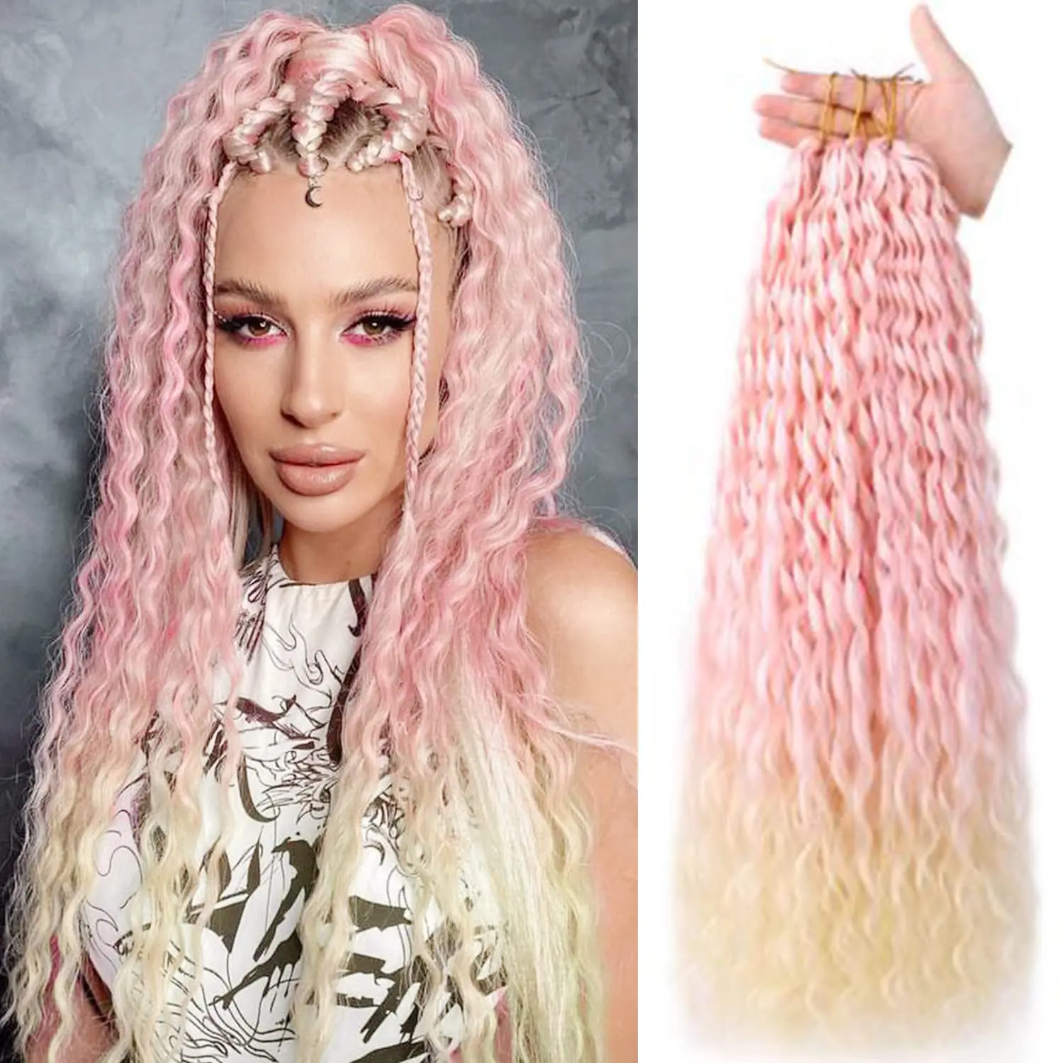 24-Inch Loose Deep Water Wave Synthetic Twist Crochet Braid Hair Extensions Bohemian Boho Chic Braiding Hair