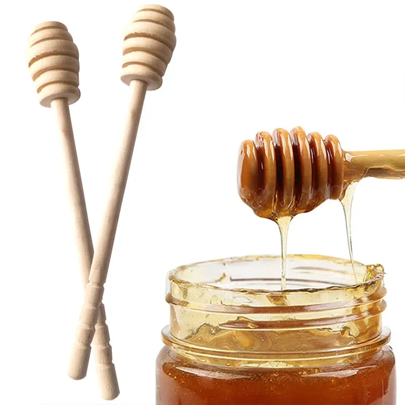 Household Wooden Portable Mini Jam Honey Dipper Jar Dispensing Collecting Stirring Rod Stick Dispense Drizzle Honey Jam Dispense