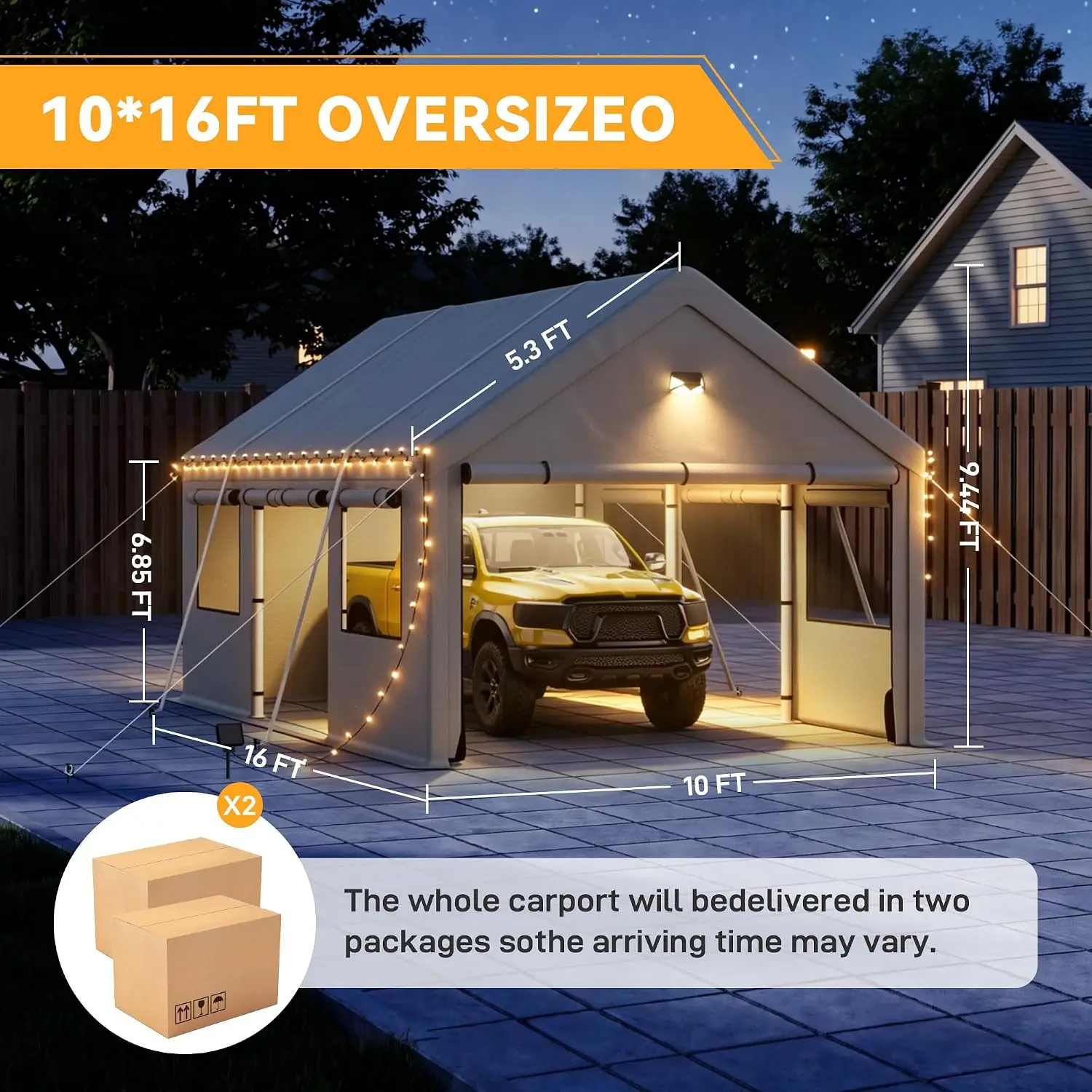 10X16 Heavy Duty Carport Portable Single Car Garage Shelter, Customized