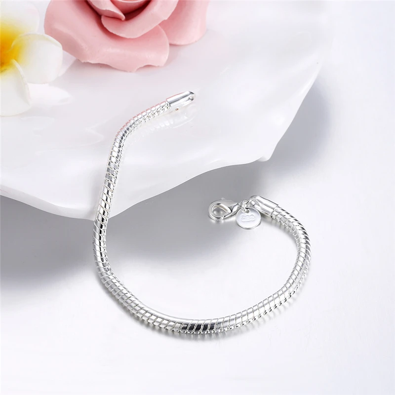 VEHONG-Bracelet de base en argent regardé 925 pour femme, breloque de mariage et de fiançailles, bijoux de fête à la mode, 3mm, salle JO8 po