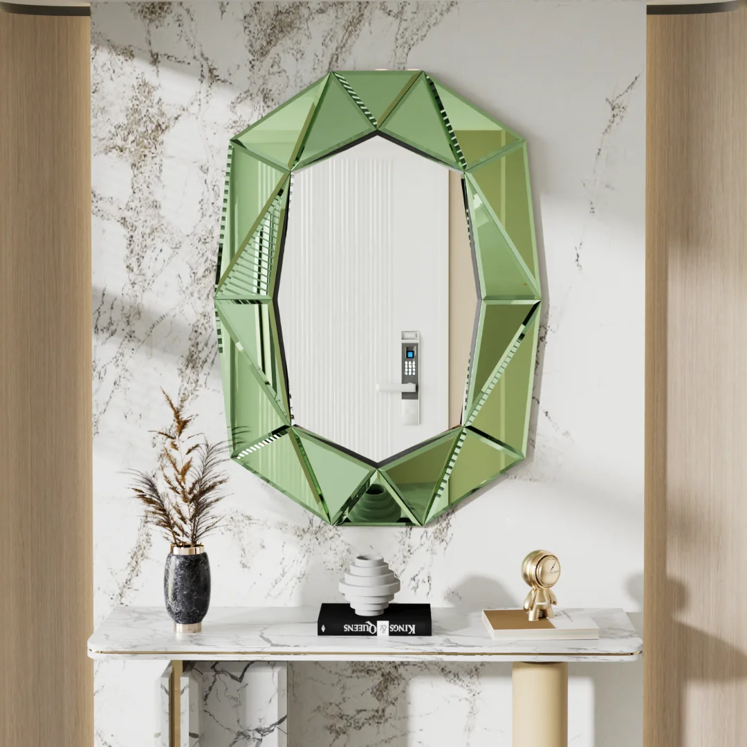 

LUVODI Asymmetrical Decorative Wall Mirror Irregular Silver Glass Accent Mirror with Beveled Diamond Pieces for Decorative