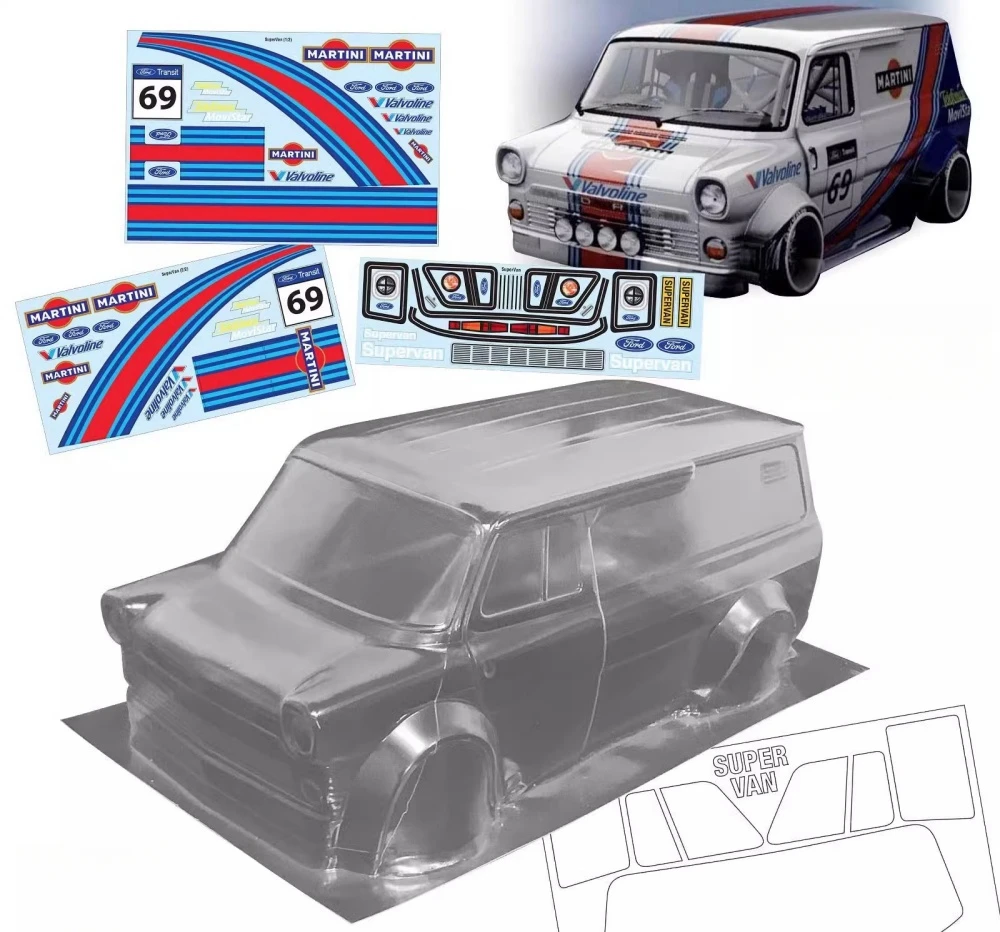 Scale 1/10 Ford Transit Supervan Lexan body set for RC Drift Chassis 255mm-260mm Wheelbase Tamiya TT01 TT02 Kyosho fazer mk2