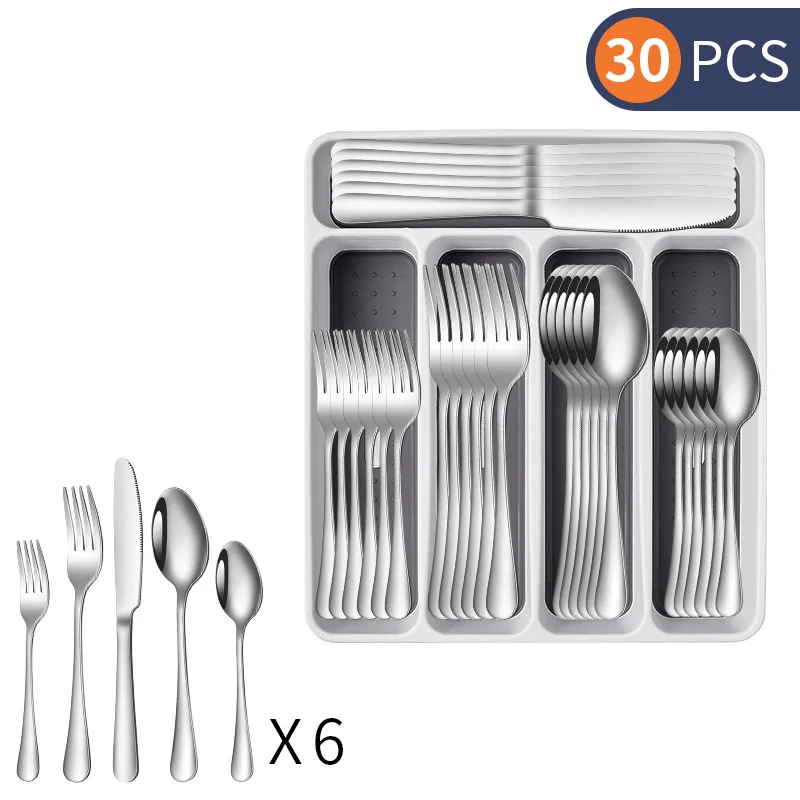 

30 шт. наборы столовой одежды, роскошная посуда, чайная ложка, набор из нержавеющей стали, нож для стейка, вилка, ложка, столовые приборы, кухонные бытовые чехлы для еды