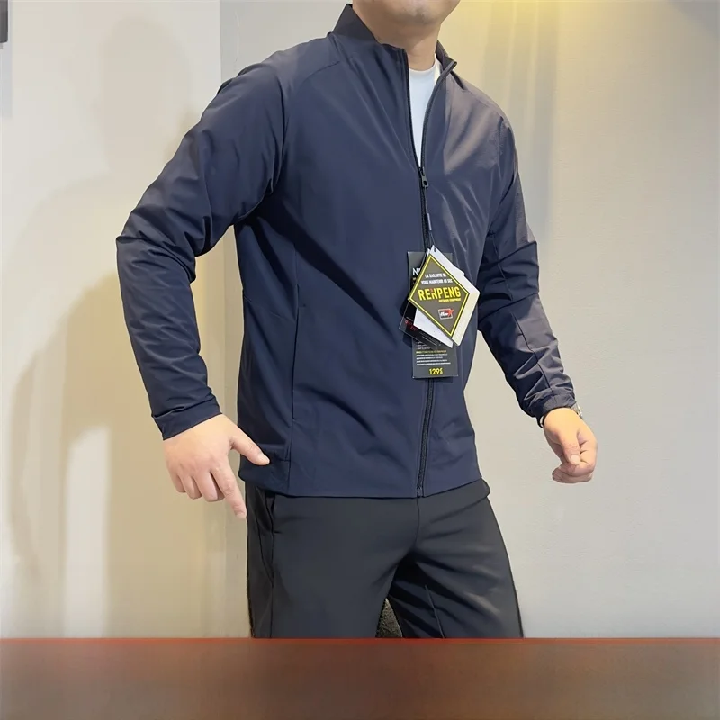 

Мужское повседневное спортивное пальто на открытом воздухе, эластичное водонепроницаемое пальто с воротником-стойкой, длинный све, бейсбольный воротник, весна-осень, молодежная мода