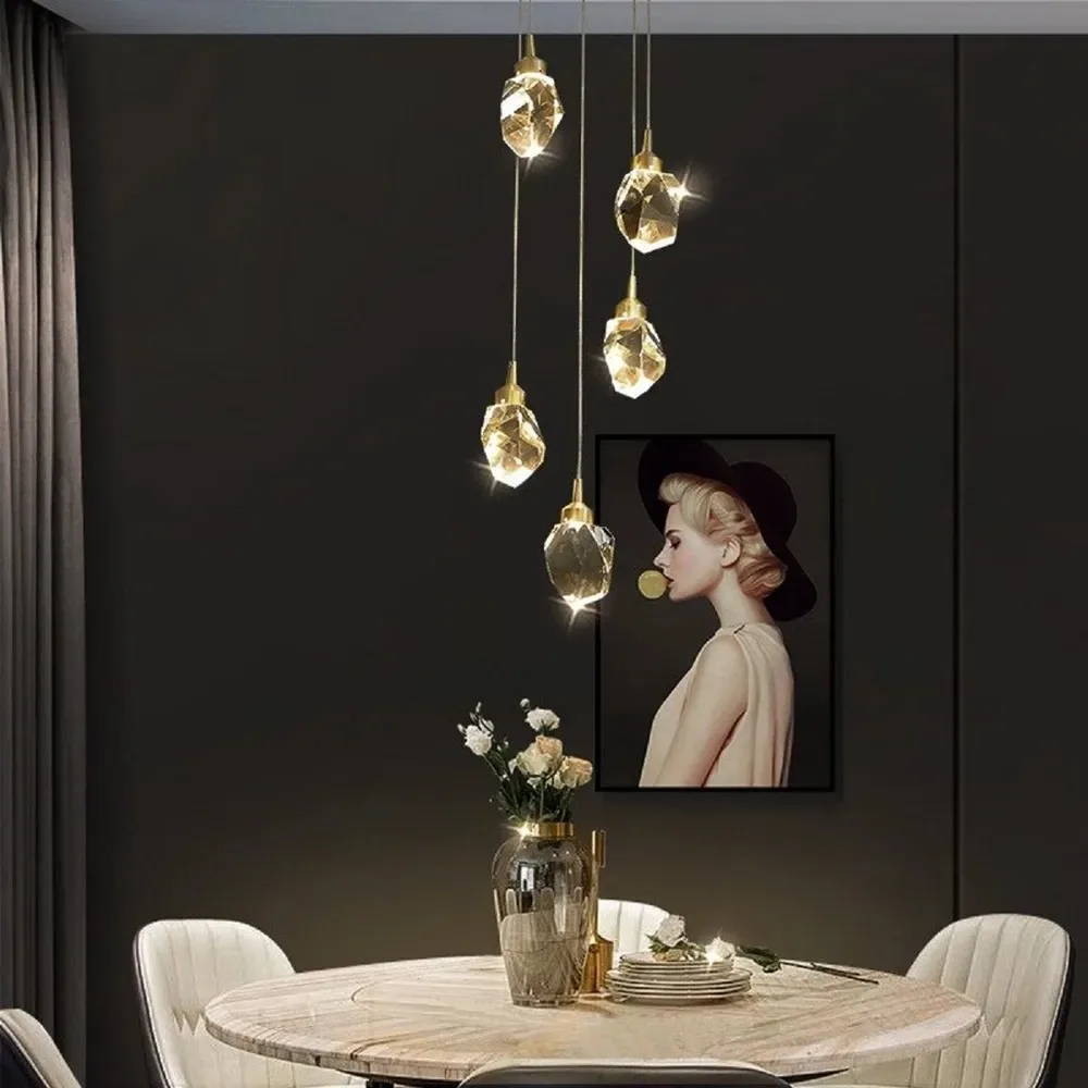 Villa Crystal Chandelier LED Art Rotating Duplex Building Pendant Lamp for Home Dining Room Living Room Stairwell